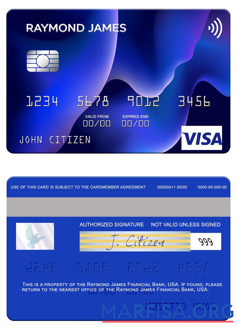 Blank USA Raymond James Financial Bank visa card template
